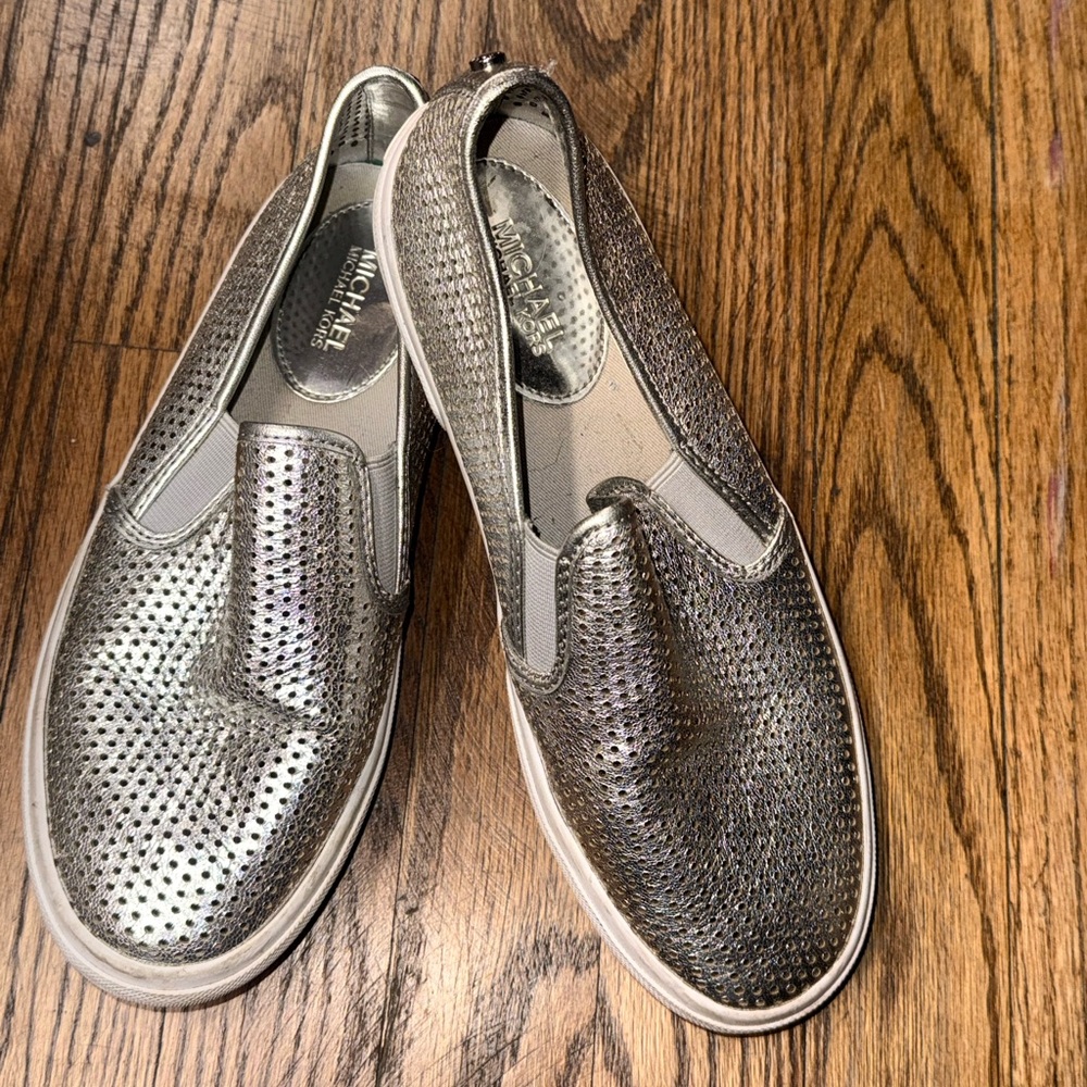 Michael Kors Metallic Silver Slip-On Shoes